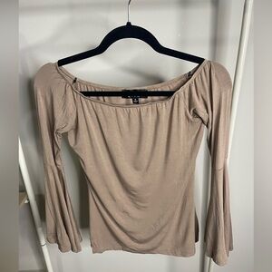 Lulus Beige Off-Shoulder Bell-Sleeve Top